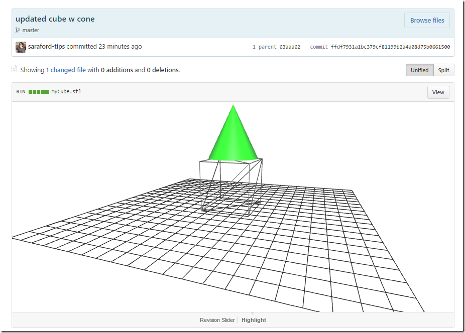 green cone on top of wireframe cube
