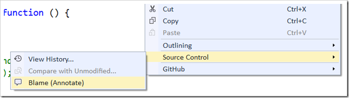 Source Control - Blame (Annotate) in context menu for file