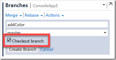 checkout branch option in Team Explorer
