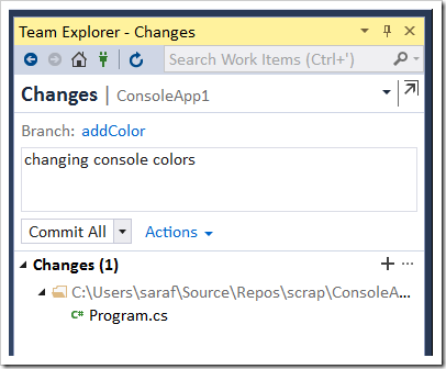ChangeColor() committed to addColor branch in Team Explorer