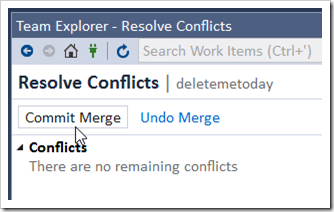 Commit Merge in Resolve Conflicts in TE
