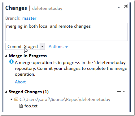 Commit Staged in Changes in TE