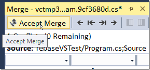 Accept merge in VS tool