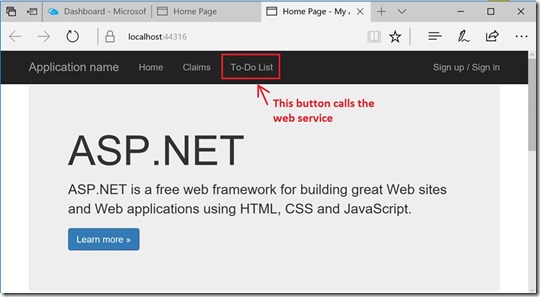 The To-Do List link calls the Web API