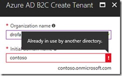 Contoso Tenant name already in use by another directory