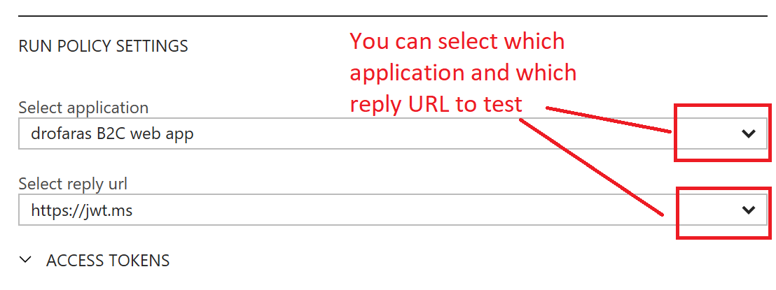 Select application and Select reply URL for Policy - Run Now